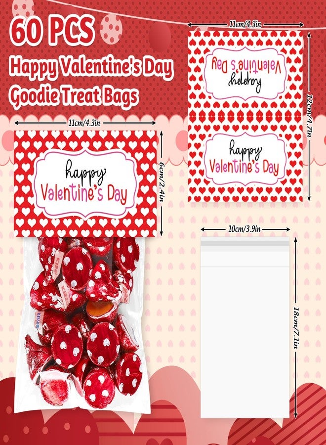 Whaline 60 Set Valentine's Day Self-Adhesive Goodie Bags Candy Cello Bag with Topper Red White Heart Plastic Favor Treat Bag for Wedding Anniversary Party Wrapping Baking Food - Image 2